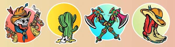 Cowboy, cactus, pistole. Stile classico del tatuaggio flash, patch — Vettoriale Stock
