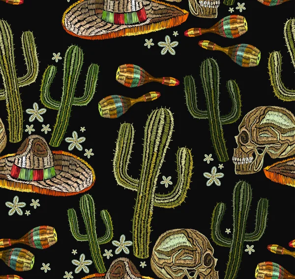 Bordado de la cultura mexicana sin costuras patrón de arte — Archivo Imágenes Vectoriales