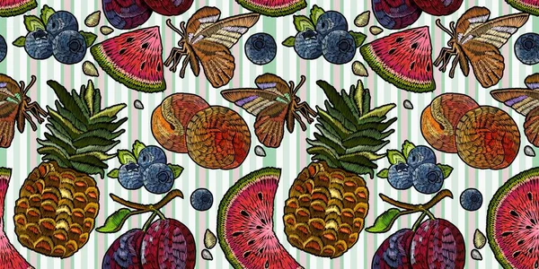Borduurwerk fruit naadloze patroon. Klassieke borduurwerk — Stockvector