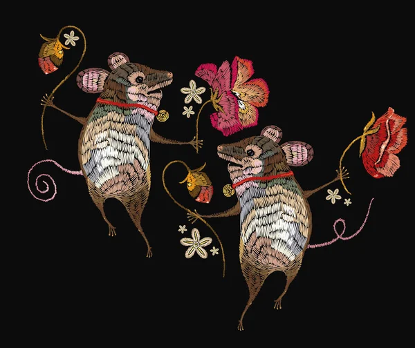 Вышивальная мышь. Шаблон для одежды, текстиля, дизайна футболок — стоковый вектор