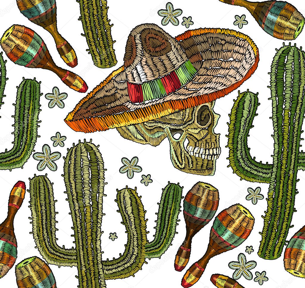 Embroidery mexican culture seamless pattern art. Classical ethni
