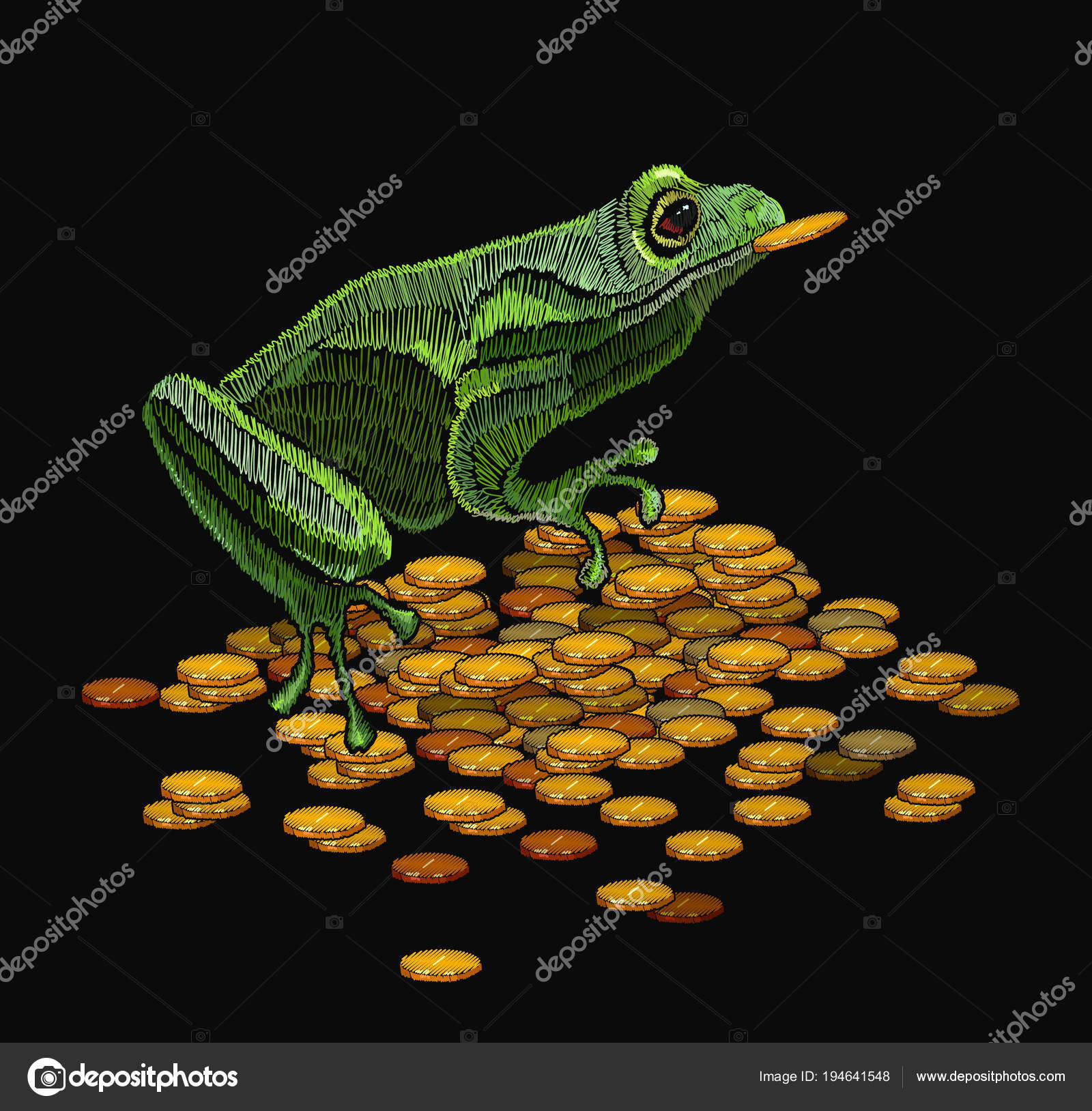 Download Frog Embroidery And Golden Coins Queen Frog Vector Image By C Nostro Vector Stock 194641548