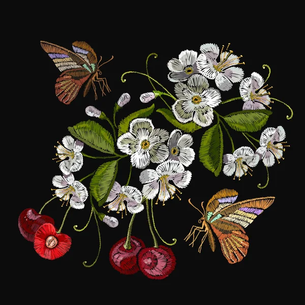 Árbol de flor de cerezo bordado — Archivo Imágenes Vectoriales