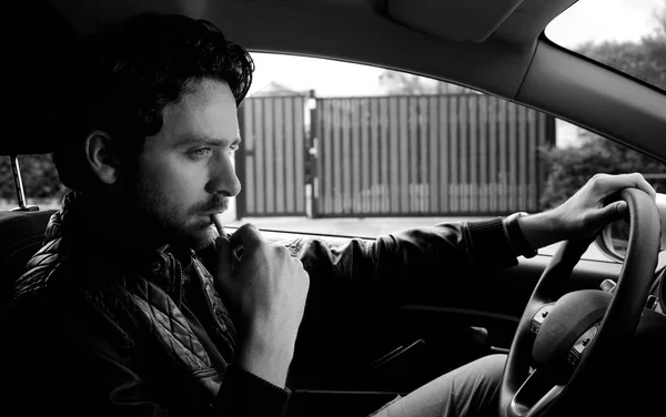 Cool Man Cigarette Mouth Car — Stock Photo, Image