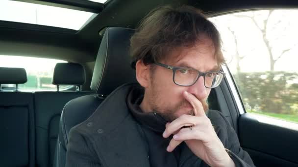 Man Car Thinking Having Doubts Driving — Stock Video