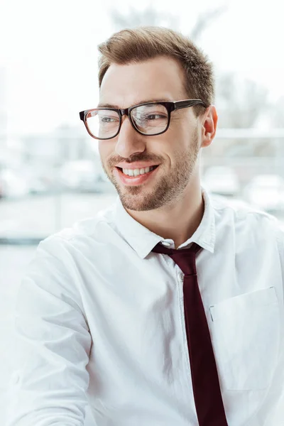 Retrato Guapo Hombre Negocios Caucásico Sonriendo Con Anteojos —  Fotos de Stock