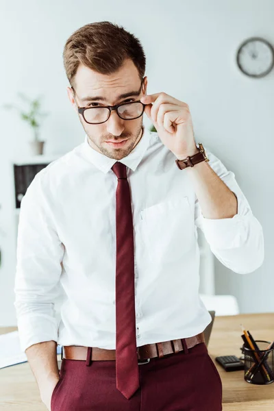 Guapo Hombre Negocios Gafas Mirando Cámara Imagen De Stock