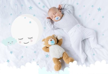 sleeping baby with toy clipart