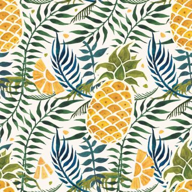 Ananas arka plan. Sulu Boya Dikişsiz desen.