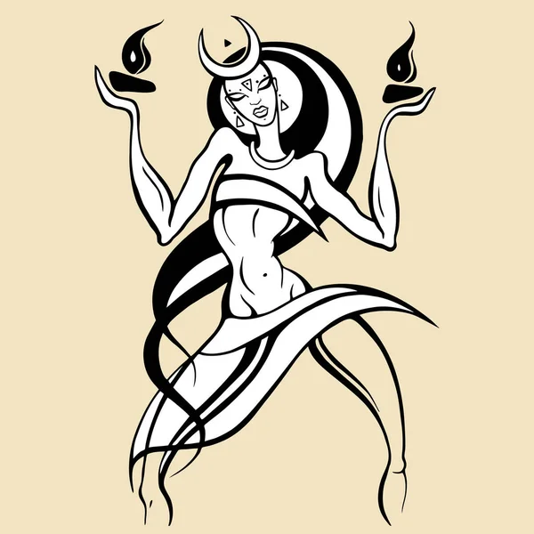 Femme dansant avec le feu . — Image vectorielle