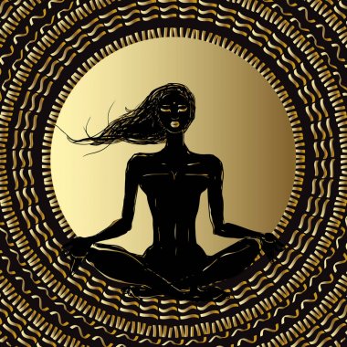 Meditasyon. Siluet genç kadın.