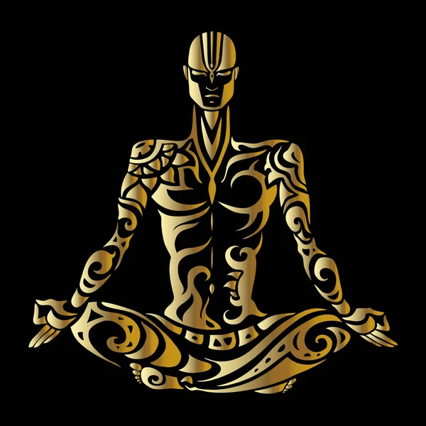 Meditation. Yoga man Silhouette. — ストックベクタ