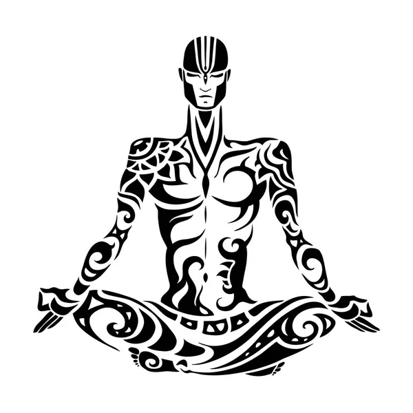 Meditation. Yoga-Mann-Silhouette. — Stockvektor