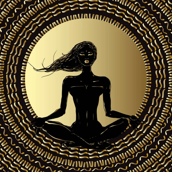 Meditación. Silueta mujer joven . — Vector de stock