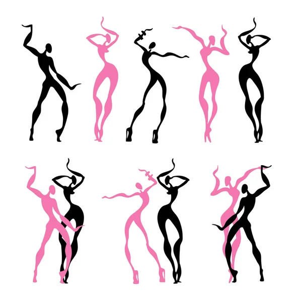 Beautiful women. Dancing silhouettes. — Stock Vector
