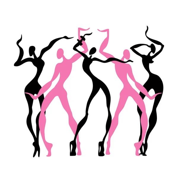 Beautiful women. Dancing silhouettes. — Stock Vector