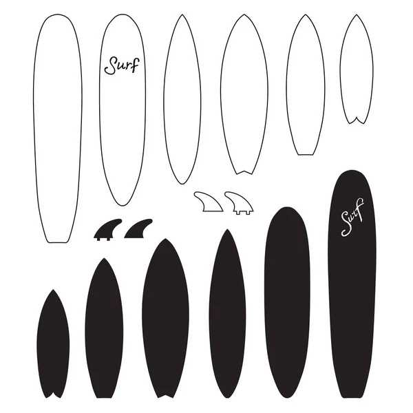 Set van surfplanken. Vectorillustratie — Stockvector