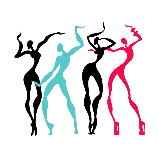 Όμορφες γυναίκες. Χορός σιλουέτες. — Διανυσματικό Αρχείο