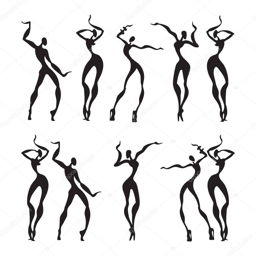 Beautiful women. Dancing silhouettes.