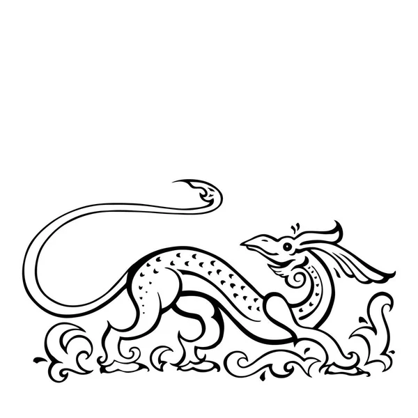 Dragón. Ilustración vectorial tradicional. Estilo étnico tatuaje — Archivo Imágenes Vectoriales