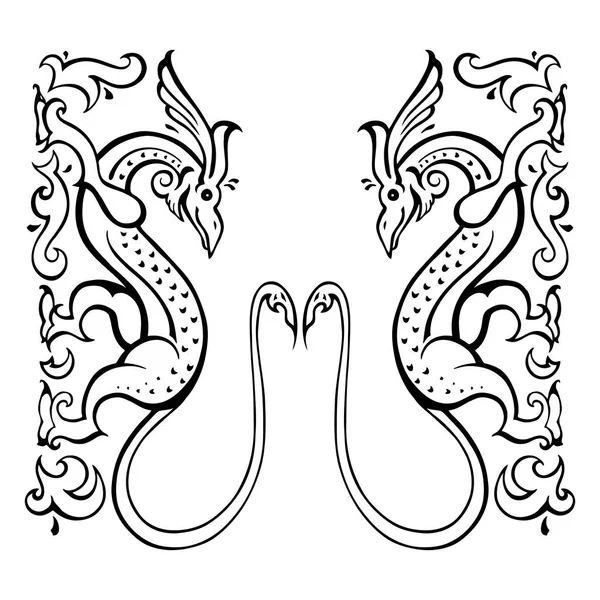 Dragón. Ilustración vectorial tradicional. Estilo étnico tatuaje — Archivo Imágenes Vectoriales