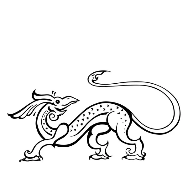 Dragón. Ilustración vectorial tradicional. Estilo étnico tatuaje — Vector de stock