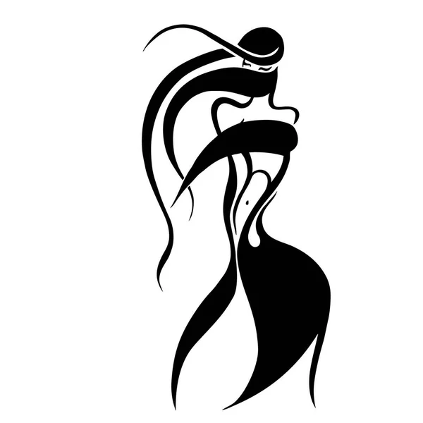 Mulher oriental Silhouette. Ilustração vetorial desenhada à mão — Vetor de Stock