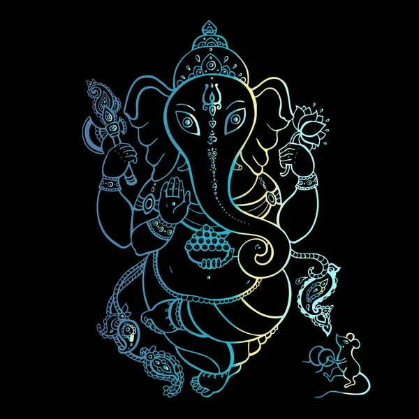 Meditação Ganapati de Ouro em pose de lótus —  Vetores de Stock