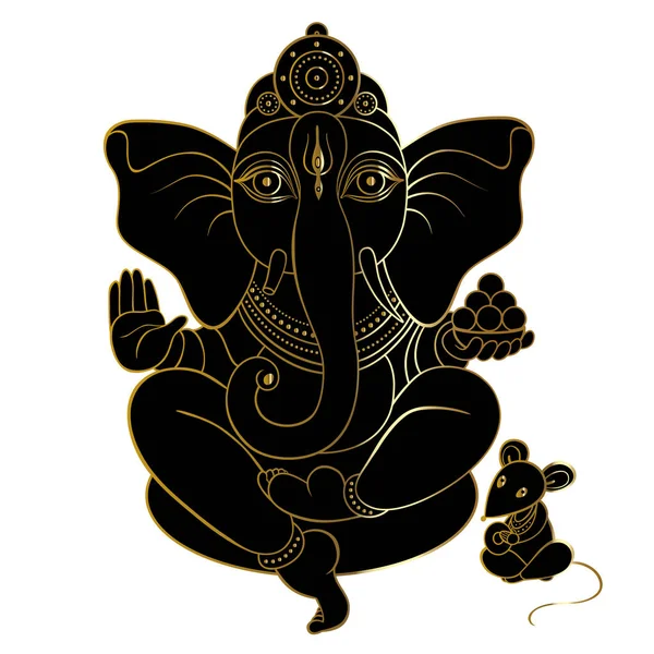 Meditação Ganapati de Ouro em pose de lótus — Vetor de Stock