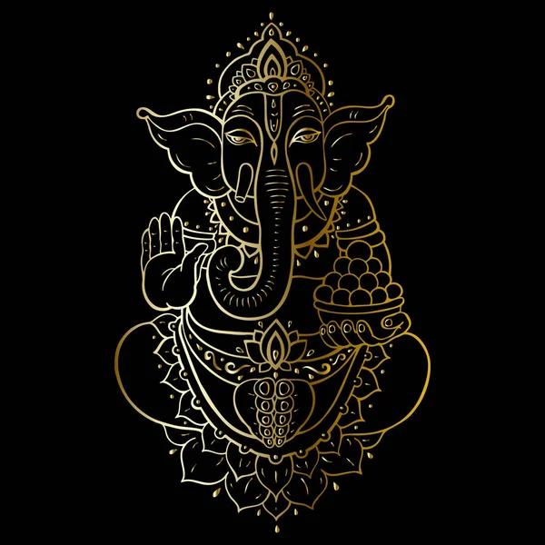 Złoty Ganapati medytacji w lotosu stanowią — Wektor stockowy