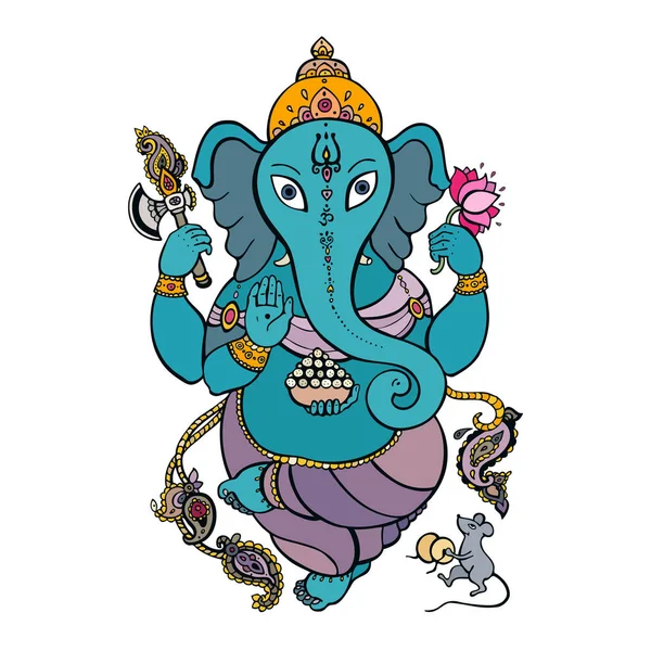 Meditación Ganapati de Oro en pose de loto — Vector de stock