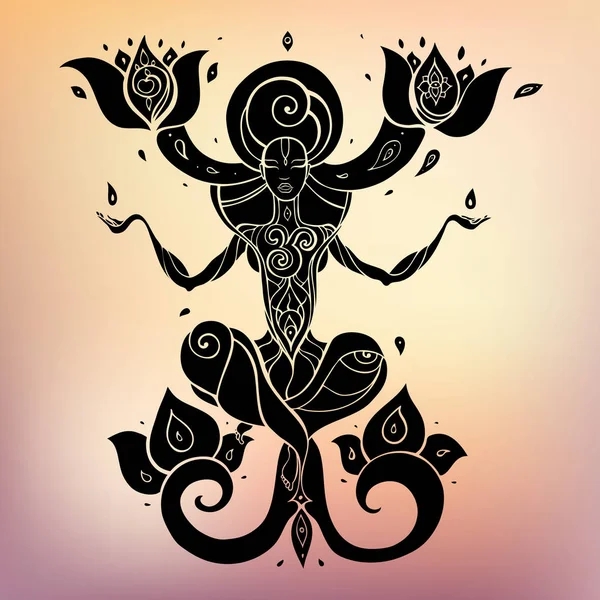 Meditatie. Yoga silhouet. — Stockvector