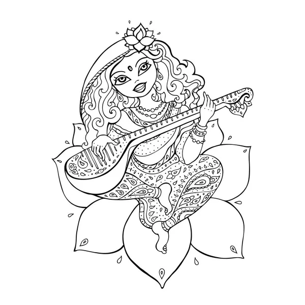 Hinduistische Göttin Saraswati. — Stockvektor