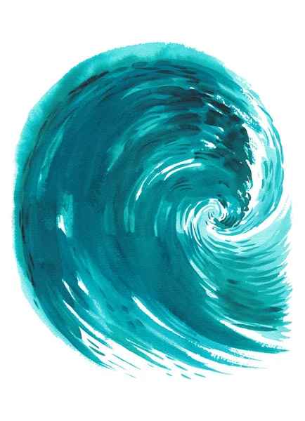 Κύμα της θάλασσας. Αφηρημένη Υδατογραφία χέρι εικονογράφηση, απομονώνονται σε λευκό φόντο. — Φωτογραφία Αρχείου