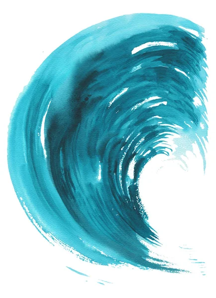 Mořská vlna. Abstraktní akvarel ručně kreslené ilustrace, izolované na bílém pozadí. — Stock fotografie