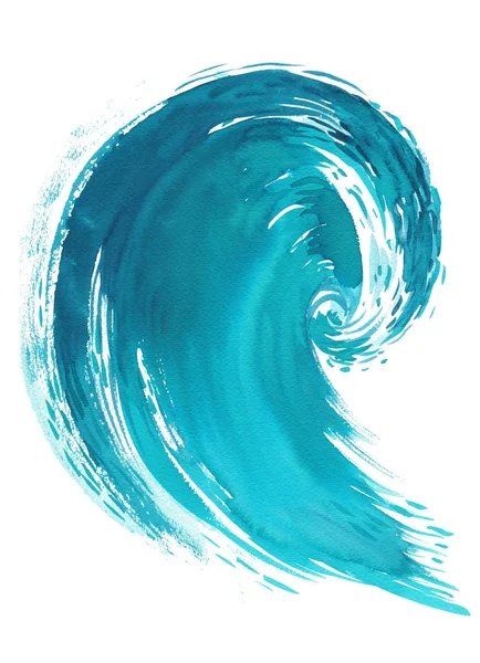 바다 물결입니다. 추상 수채화 손으로 그린 그림, 흰색 배경에 고립. — 스톡 사진