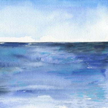 Okyanus suluboya el boyama çizim.