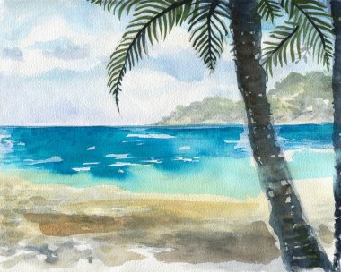 Okyanus suluboya el boyama çizim.