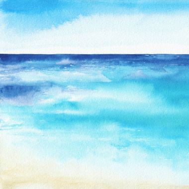 Okyanus suluboya el boyama çizim.