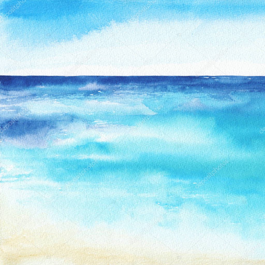 Ocean watercolor hand painting illustration.