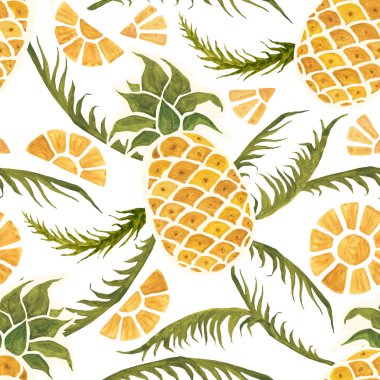 Ananas arka plan. Sulu Boya Dikişsiz desen.