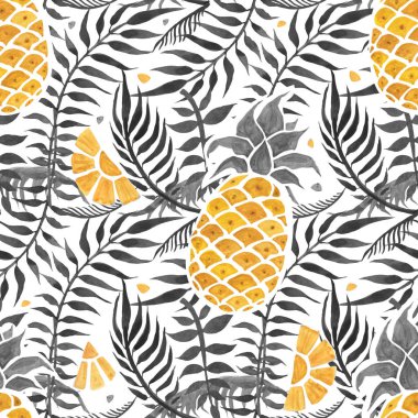 Ananas arka plan. Sulu Boya Dikişsiz desen.