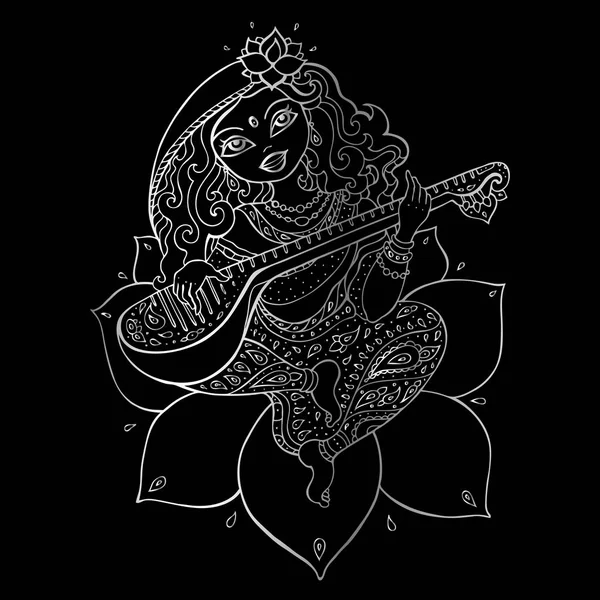 Deusa hindu Saraswati . —  Vetores de Stock