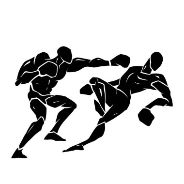 Boks maçı. İki profesyonel boksör silüeti