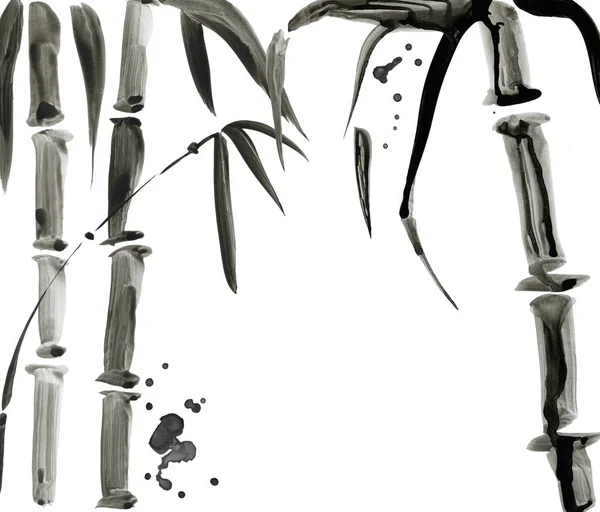 Bambú al estilo chino. Acuarela pintura a mano ilustración . — Foto de Stock
