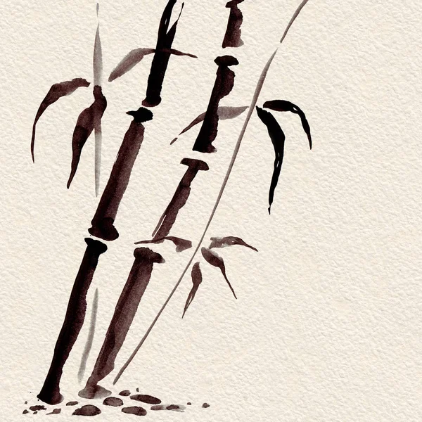 Bambu em estilo chinês. Ilustração de pintura à mão aquarela . — Fotografia de Stock