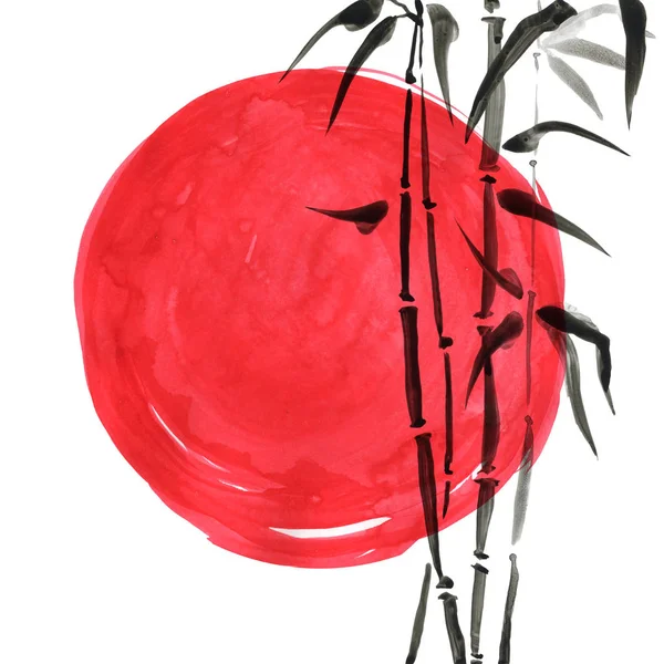 Bamboo in Japanese style. Watercolor hand painting illustration — Stock Photo, Image