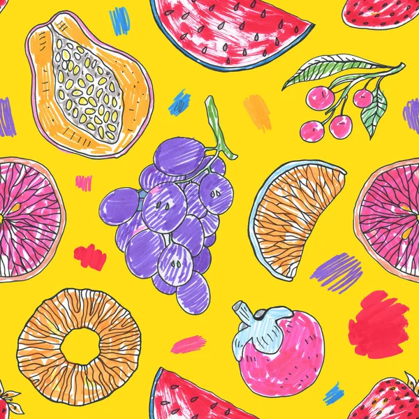 Tropische patroon van exotisch fruit. Abstracte naadloze achtergrond — Stockfoto