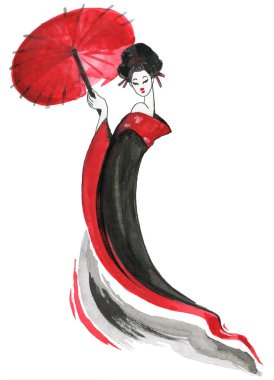 Geyşa. Geleneksel giyim kadın. Japon tarzı