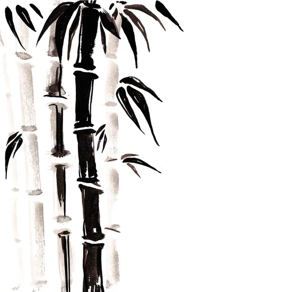 中国風の竹。水彩の手絵画イラスト. — ストック写真